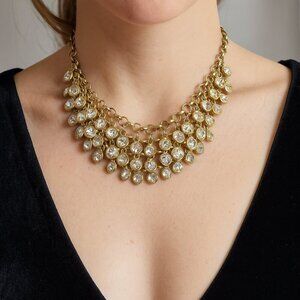 Vintage Signed 2028 Rhinestone Cluster Bib Necklace Gold‎ Tone Crystal Statement